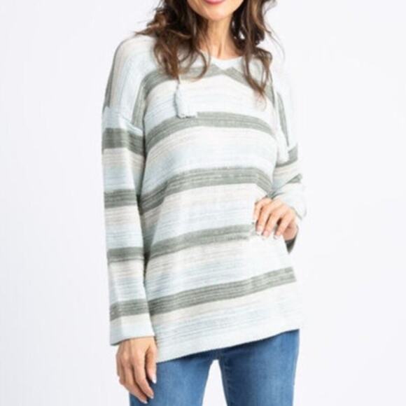 NWT It's Simpli Zen Tassel Tie Pullover Boho Cotton Hoodie Striped Medium - Picture 1 of 8